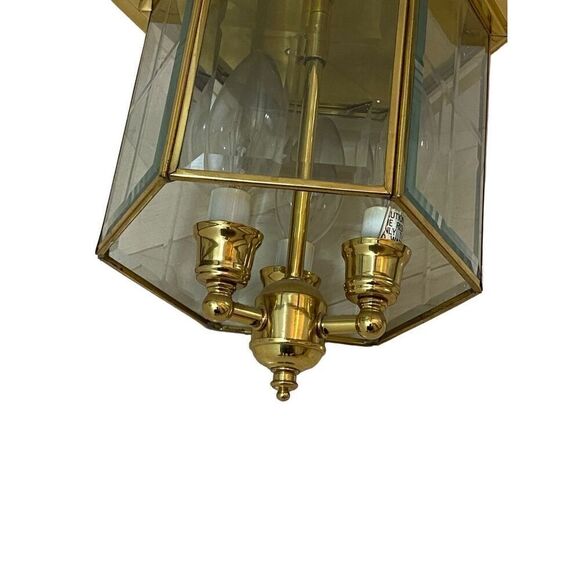 Vintage 3 Light Solid Brass with Clear Beveled Cross-Hatch Glass  Flush Mount Ce - Picture 2 of 7